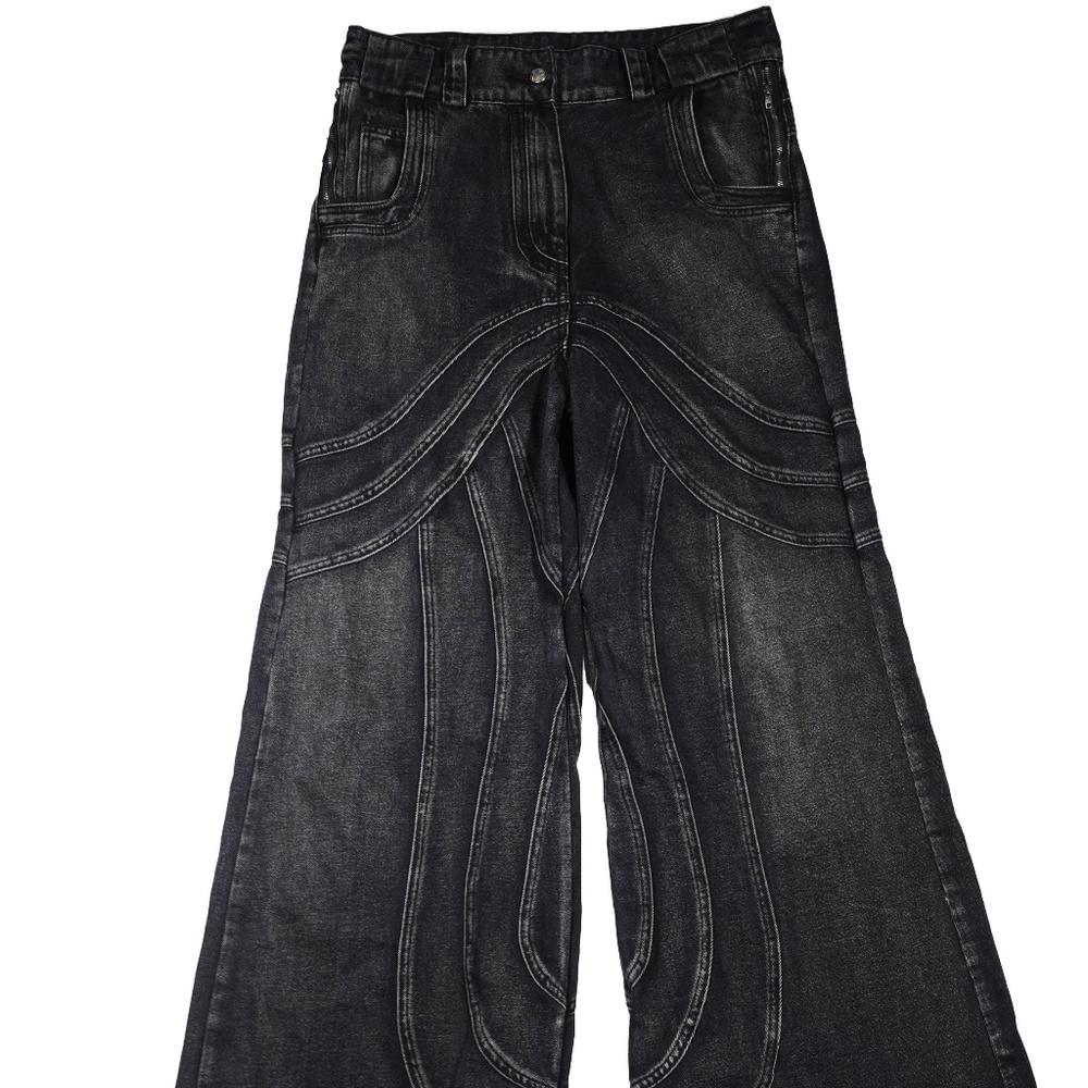 No Faith Studios Heavy Black Wave Wavy Denim Jeans.